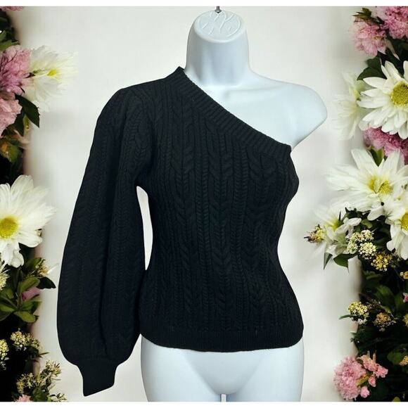 FATE Lissy One Shoulder Cable Knit Sweater Sz Small Black Minimalist Top - Picture 1 of 7